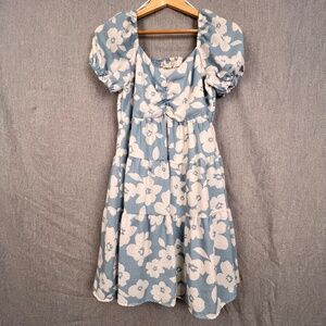 altar’d state Floral Puff Sleeve Tiered Smocked Babydoll Dress M Milkmaid Boho